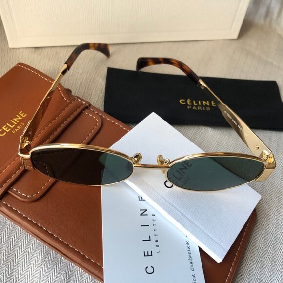Celine Sunglasses CL40235U Triomphe Gold Metal Frame Green Lenses Sunglasses - Picture 2 of 5